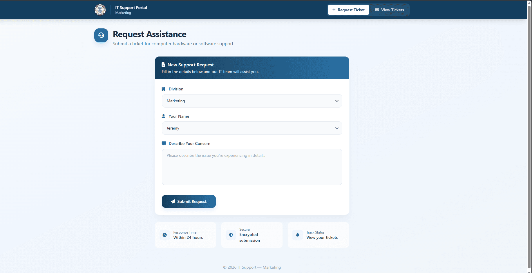 IT Support Ticketing System preview